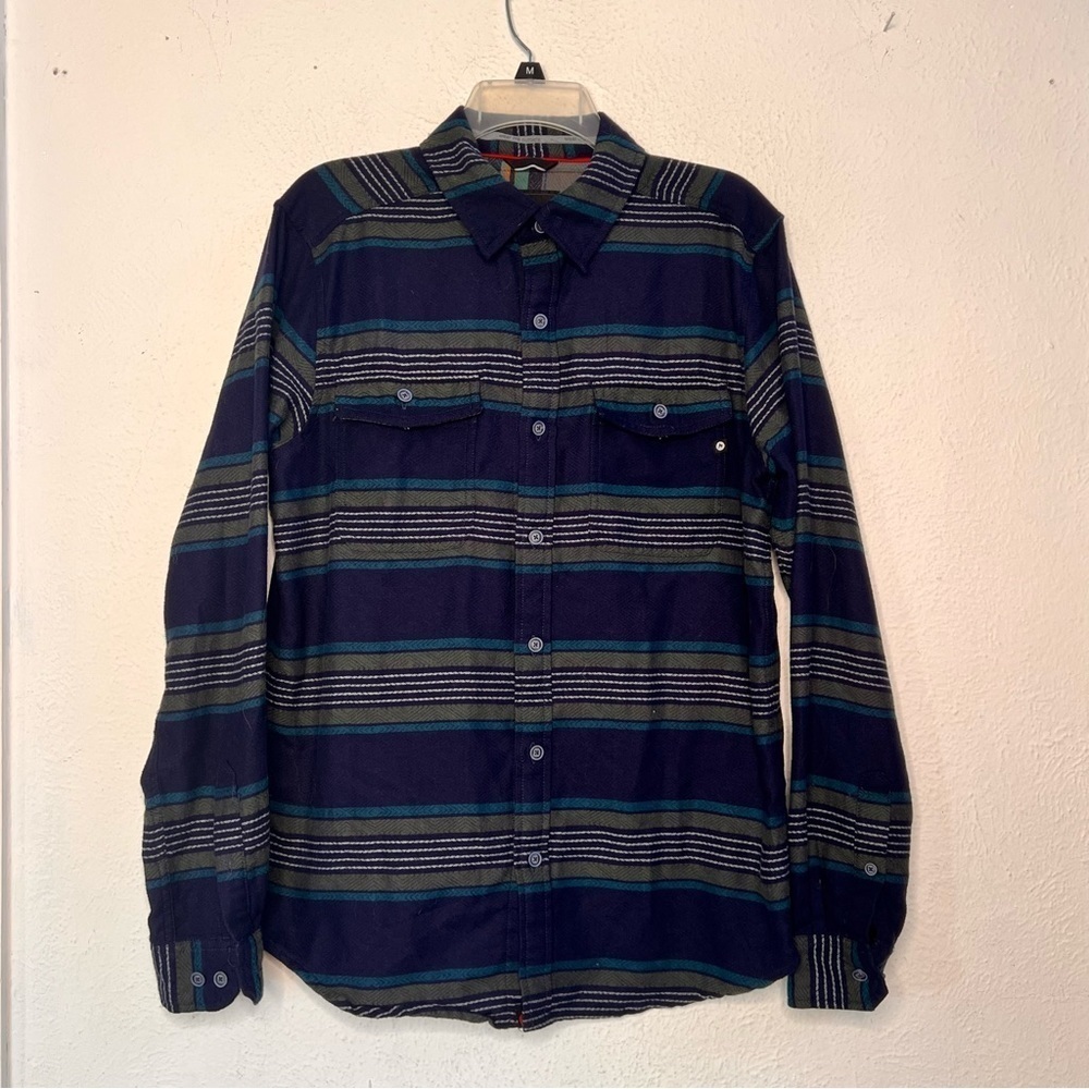 Marmot blue woven stripe button up shirt